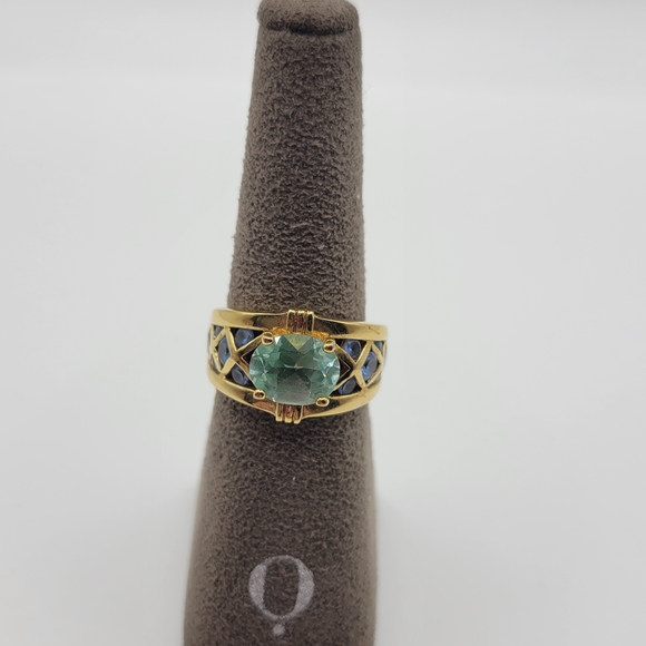 Vintage Sterling silver Vermil C^A Canada Aquamarine Lattice Filigree Ring - Picture 3 of 14